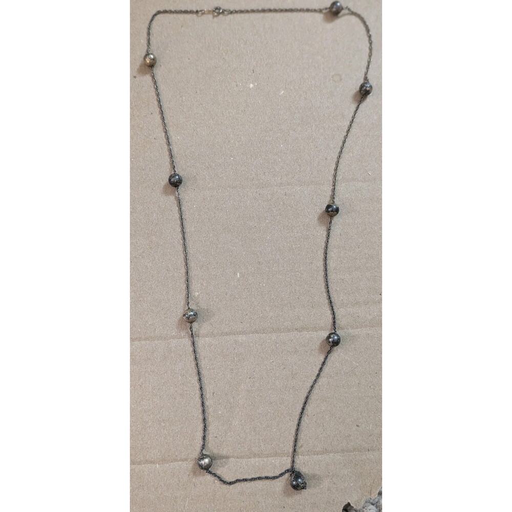 Vintage Sterling Silver Bead Station Necklace 31" Long Rope Chain 9g 925 S/S